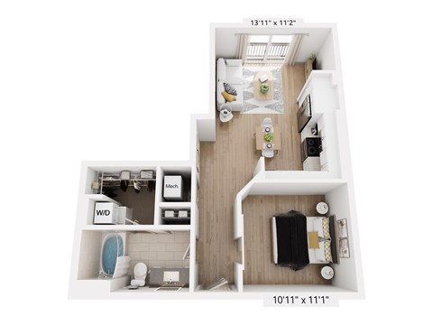 Floor plan for studio, 1 bath, 581 sqft